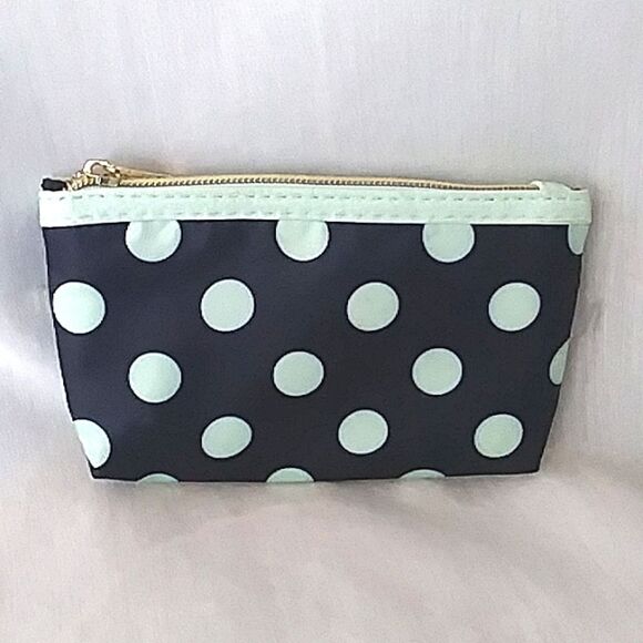 Adrienne Vittadini Cosmetic Storage 2 Piece Bags Polka Dot Navy Mint Like New - Picture 11 of 13